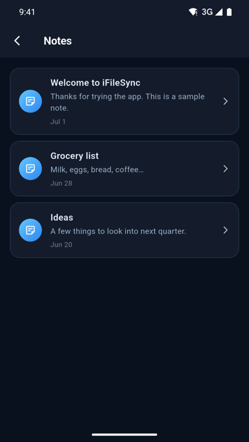 Notes list