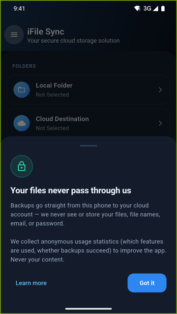 In-app privacy notice